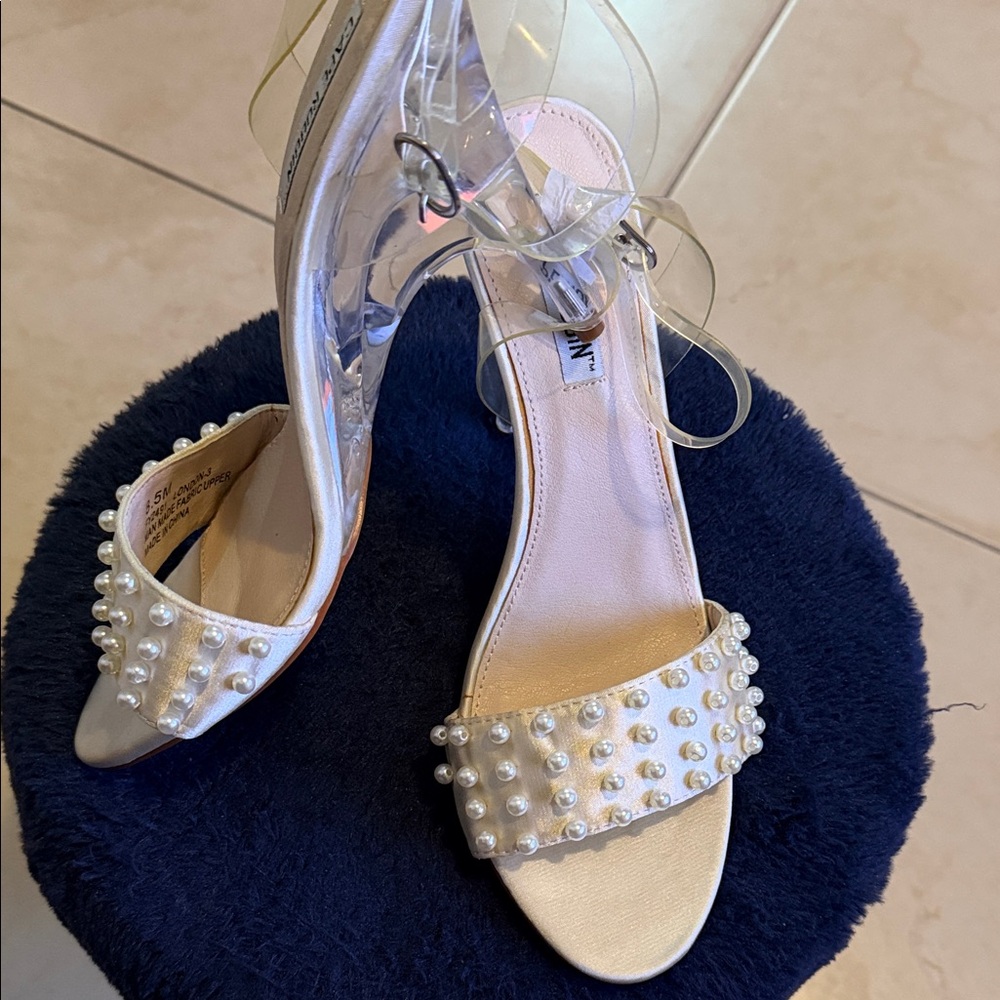Cape Robbin Pearl-Embellished Clear Heels